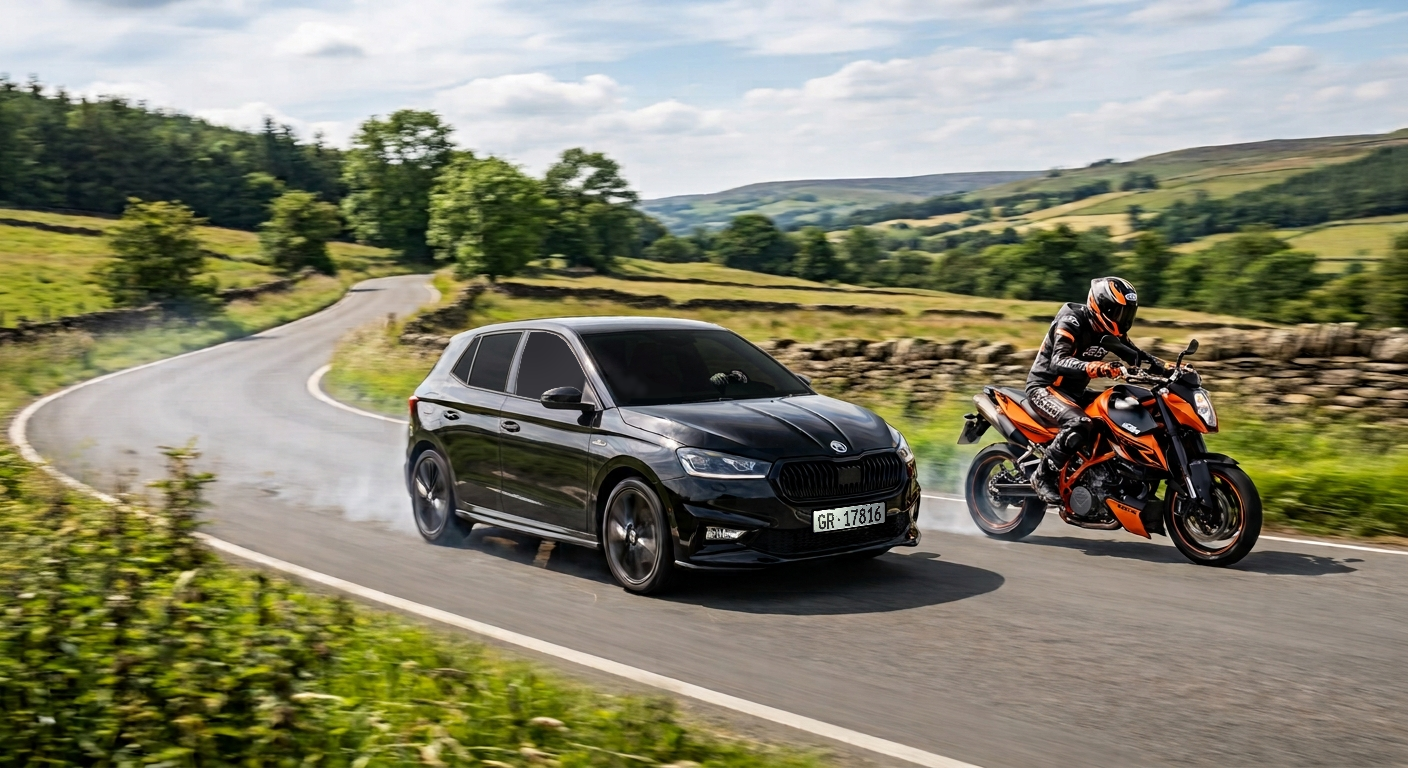 Skoda Fabia Monte Carlo mit KTM Supermoto